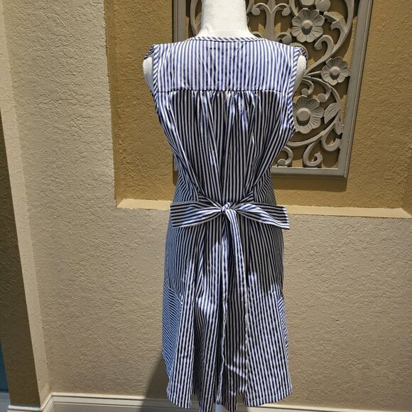 Tang Jing Rui Large Blue & White Nautical Striped Dress W Rear Tie - Picture 2 of 7